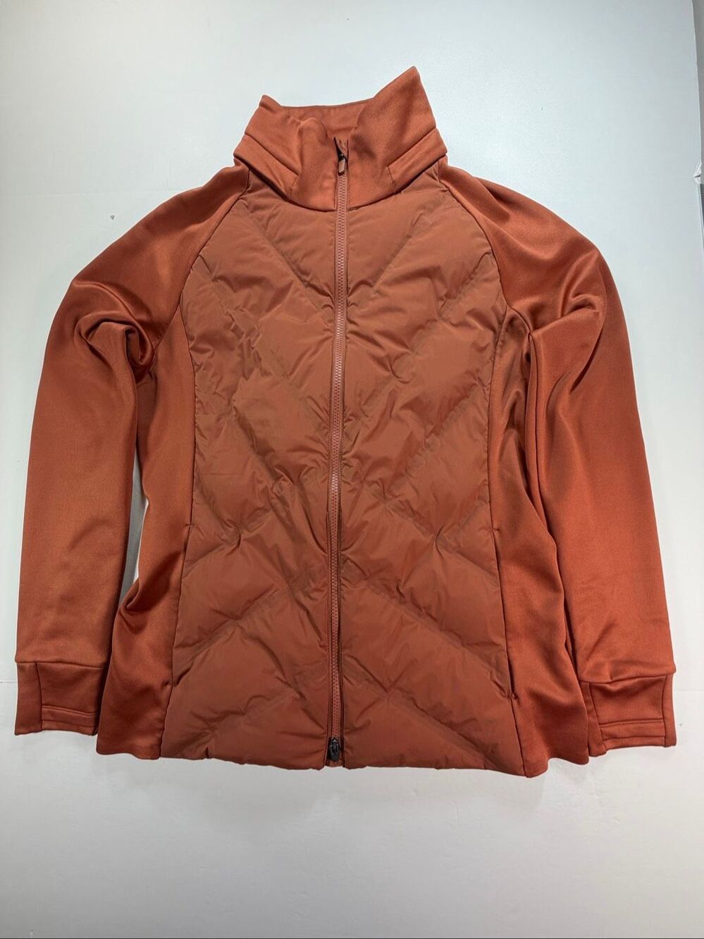 Athleta Inlet Jacket Size Large Sequoia Brown Down Puffer Stretch 982731 EUC